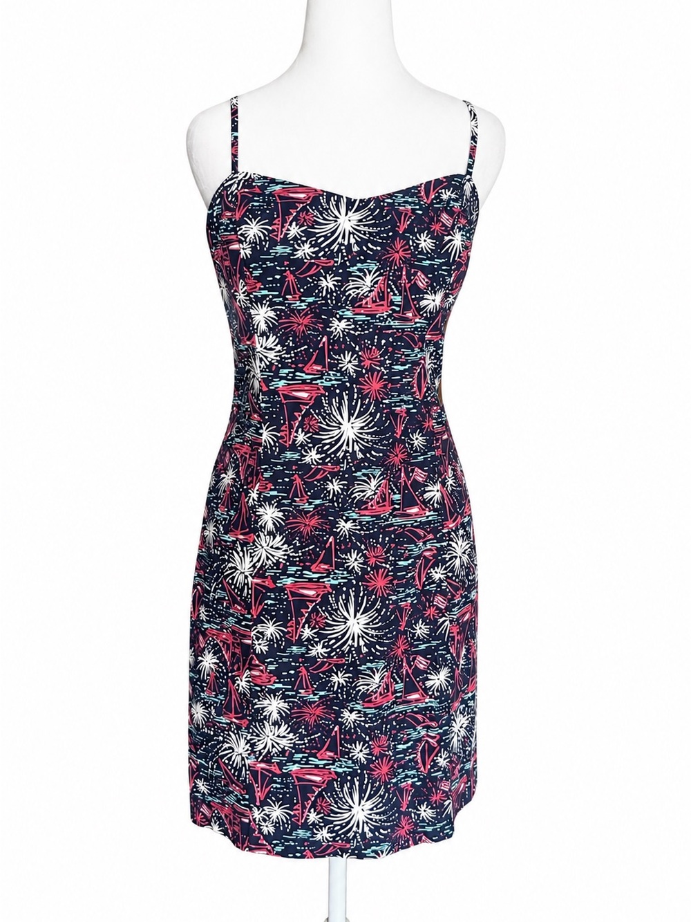 Lilly Pulitzer McCallum Dress Sparks Fly Navy Blue Fireworks Sailboat Glow Sz 4